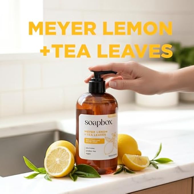 Soapbox LIQUID HAND SOAP, MEYER LEMON & TEA LEAVES, MOISTURIZING HAND WASH FOR KITCHEN AND BATHROOM, 12 OUNCE PUMP BOTTLES (PACK OF 3) - Image 5